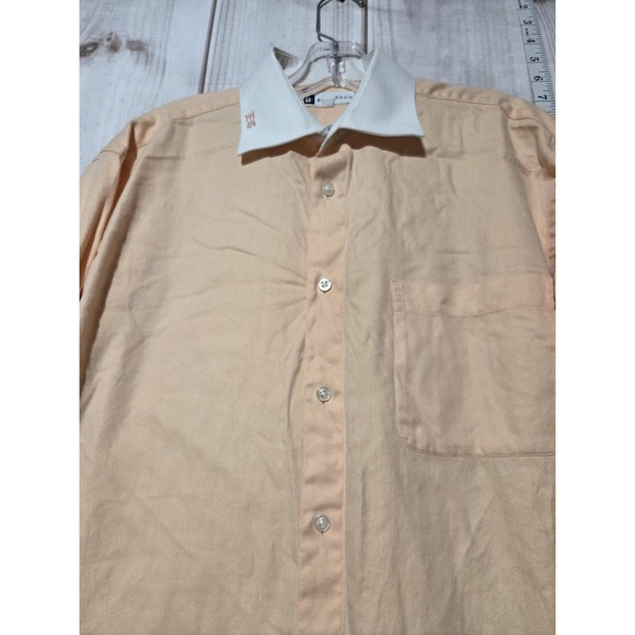 Bachrach Shirt‎ Mens 15.5 32/33 Peach White Contrast Collar French Cuff Cotton - Picture 2 of 8